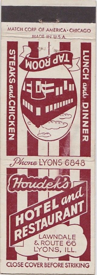 Matchbook Covers - Route 66 - Lyons,  Il - Food And Lodging - Houdek 