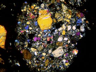 Meteorite NWA 11263 - R3 Rumuruti Chondrite - Thin Section microscope slide 2