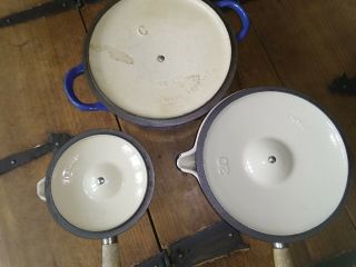 Vintage Le Creuset set of 3 Dutch Oven & sauce pans blue cast iron enamel 4