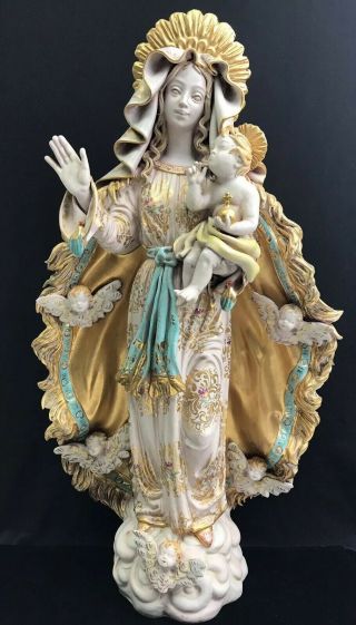 Eugenio Pattarino Italian Terracotta Mary Madonna & Jesus Christ Statue Figurine