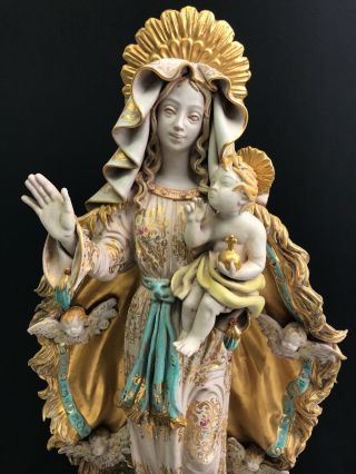 Eugenio Pattarino Italian Terracotta Mary Madonna & Jesus Christ Statue Figurine 2