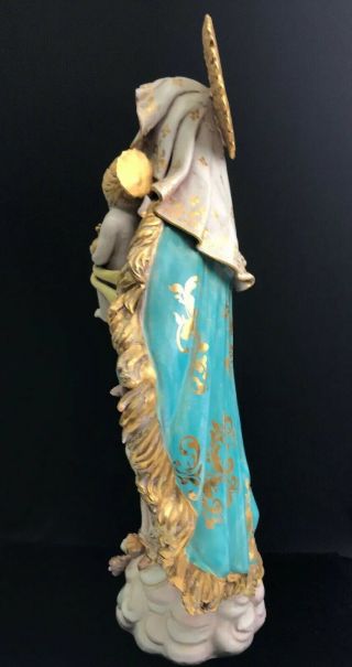 Eugenio Pattarino Italian Terracotta Mary Madonna & Jesus Christ Statue Figurine 5