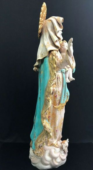 Eugenio Pattarino Italian Terracotta Mary Madonna & Jesus Christ Statue Figurine 8