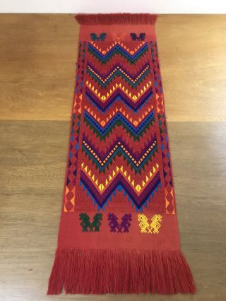 Colorful Hand Woven Guatemalan Loom Table Runner 100 Cotton 55 " X 16 1/2 "