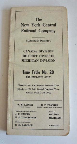 Vintage 1966 York Central Railroad Nyc Northern District Timetable No.  20