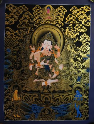Buddhism Lord Vajrasattva 21 " X 15 " Fine Thangka Natural Color Hand Painting