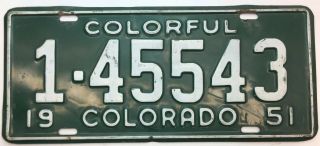 Rare 1951 Colorado (1 - 45543) License Plate