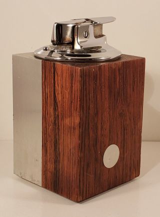 Vintage Ronson Varaflame " Eric " Half Metal Half Wood Table Lighter Made In Usa