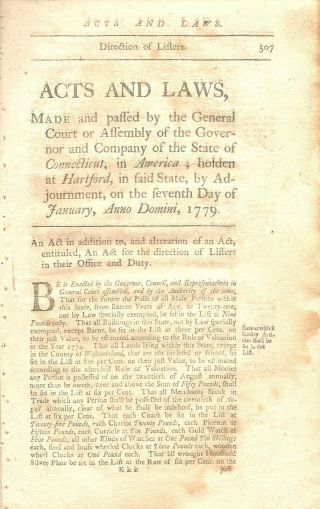 Revolutionary War Connecticut Acts & Laws January 1779 Supply Continental Army
