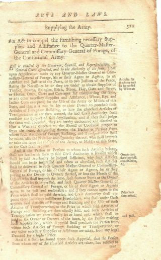 REVOLUTIONARY WAR CONNECTICUT ACTS & LAWS JANUARY 1779 SUPPLY CONTINENTAL ARMY 2