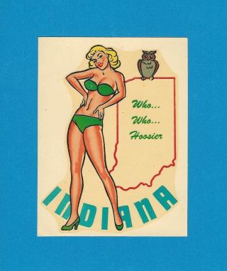 Vintage 1946 Sexy " Miss Indiana " State Pinup Girl Travel Water Decal