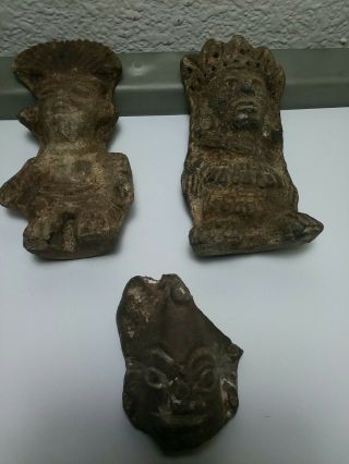 Vintage (pre Colombian Inca Mayan Aztec) ? Clay Figures Man & Woman,  Face 4 1/4