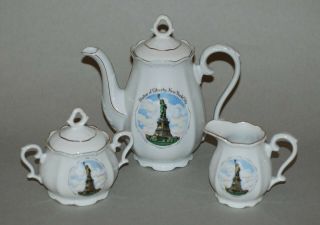 Vintage Statue Of Liberty Souvenir Porcelain Coffee Service Bareuther Germany