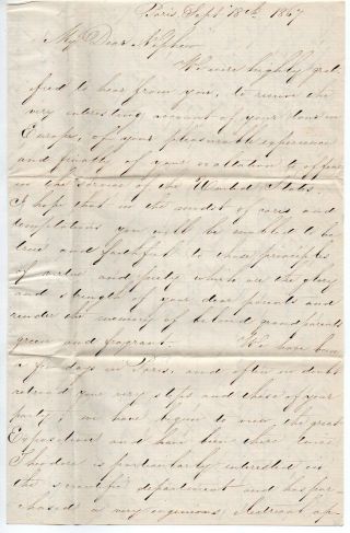 61497.  Letter Mary C Mead Of Nyc From Paris France To Nephew Sept 1867 W/ Clips
