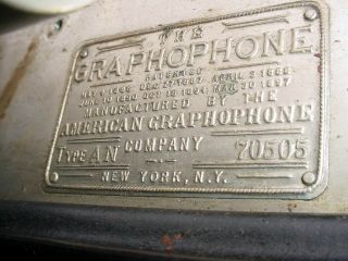 ANTIQUE THE GRAPHOPHONE TYPE A N PHONOGRAPH IN CASE 70505 PAT.  1897 N/R 6