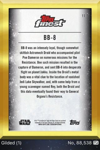 Star Wars Card Trader Topps Finest BB - 8 Gilded GOLD 1CC 2