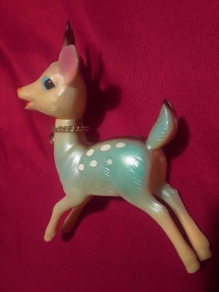 Vintage Christmas Blue Iridescent Reindeer Figurine Deer With Bell Japan Perfect
