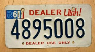 Utah Car Auto Dealer Use Only Auto License Plate " 4895008 " Ut