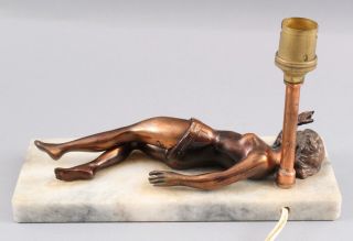 Antique Erotica Risque Naughty Bronze Nude Woman Statue,  Cigar Cutter & Lighter 9