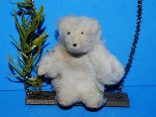 Antique Germany Cotton Polar Bear on Swing Ornament 2