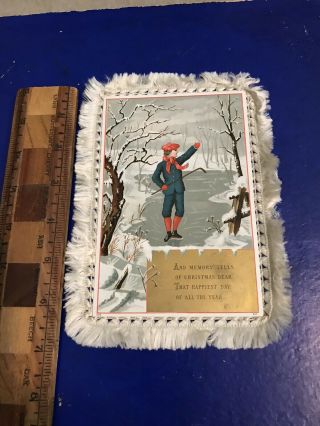 Victorian Christmas Card Fringed Winter Double