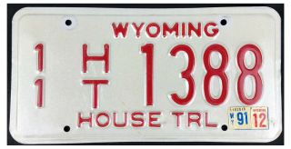 Wyoming 1991 House Trailer License Plate 11 H/t 1388