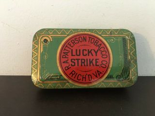 Vintage Lucky Strike Pocket Tobacco Tin - Antique - Pipe - Cigarette - Advertising