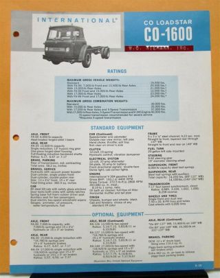 1965 1966 International Ihc Truck Loadstar Model Co 1600 Specification Sheet