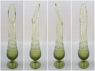 1960s Vintage Mcm Mid Century Fenton Green Hobnail Footed Swung Glass 22 " Vase