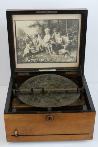 ANTIQUE SYMPHONION (Polyphon) MUSIC BOX with 13 DISCS plays great CLOCK WORK 12