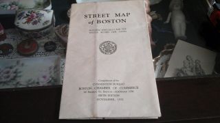 Vintage 1932 Boston Ma Steet Map Brookline Cambridge Faneuil Hall Quincy Market