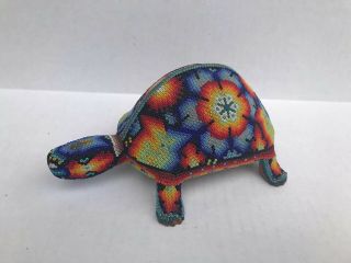 Huichol Turtle Animal Figure Woodcarving Authentic Mexican Native Folk Art Craft