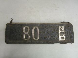 Vintage (year 1905?) Leather Nebraska License Plate 80 (low Number)