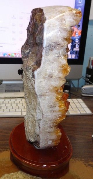 LARGE CITRINE CRYSTAL CLUSTER CATHEDRAL GEODE BRAZIL W/ WOOD STAND POLISHED 4