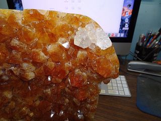 LARGE CITRINE CRYSTAL CLUSTER CATHEDRAL GEODE BRAZIL W/ WOOD STAND POLISHED 5