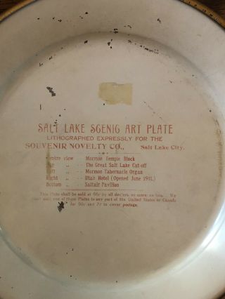 Vintage Rare 1911 Souvenir Novelty Co.  Salt Lake Scenic Vienna Art Plate Tin 4