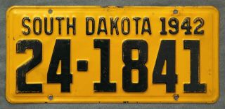 South Dakota.  1942.  License Plate.