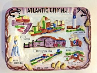 Vintage Atlantic City Jersey Souvenir Ceramic Platter Attractions Sites Cute