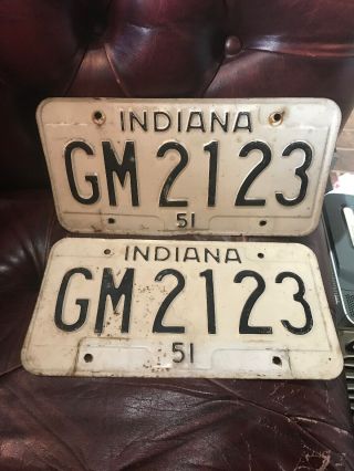 Pair 1951 Indiana License Plate Tag
