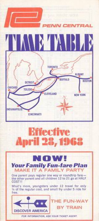 Penn Central 1968 Passenger Timetable - Railfandepot