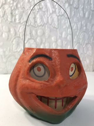 Vintage Antique Halloween Jack O Lantern Pumpkin Candy Dish Paper Inserts Handle 4