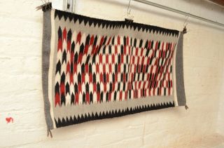 Vintage Navajo Geometric Pattern Rug Weaving Native American Saddle Blanket 34 "