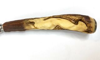Vintage Germany Solingen Kla - Tra - So Carved Stag Horn 12 Forks Knife Set Hunting 6