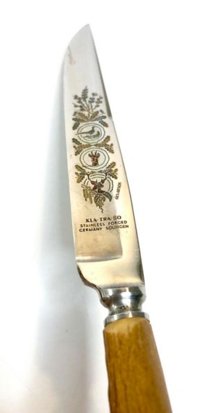 Vintage Germany Solingen Kla - Tra - So Carved Stag Horn 12 Forks Knife Set Hunting 7