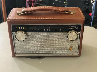 Zenith Royal 755 Lg Vintage Portable Am Transistor Radio Leather Case