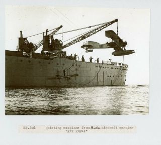 Photograph of Short Type 184 Seaplane Hoisted on HMS Ark Royal at Mudros c.  1916 2