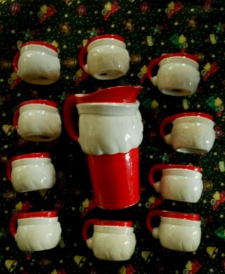Vintage HOLT HOWARD Winking Santa Pitcher w / 10 Ten Cups Japan 1960 Ceramic 4