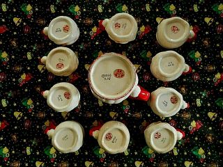 Vintage HOLT HOWARD Winking Santa Pitcher w / 10 Ten Cups Japan 1960 Ceramic 8