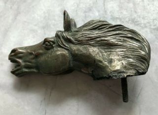 Antique Bronze Horse Head Sculpture Hood Ornament Car Mascot Radiator Cap Signed 3