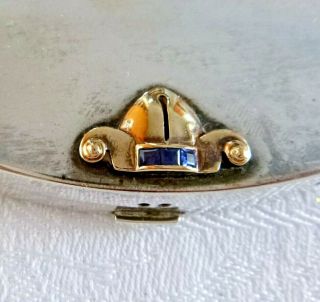 Vintage Sterling Silver Compact 14K Gold Decorative Clasp w/Sapphires 118.  1 Grm 2